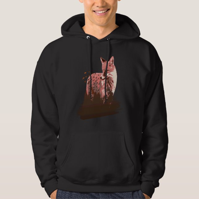 fox animals forest trees birds hoodie (Vorderseite)