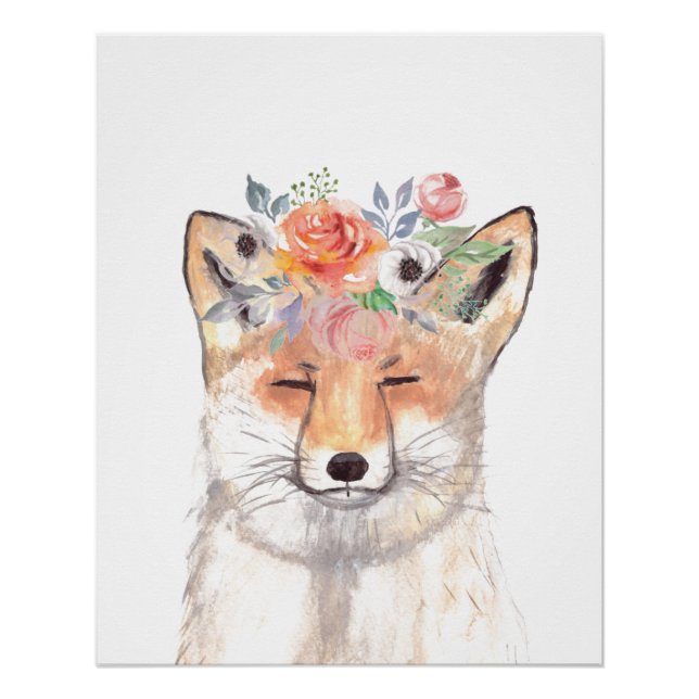 Fox Aquarell Orange Brown Fown Art Poster (Vorderseite)