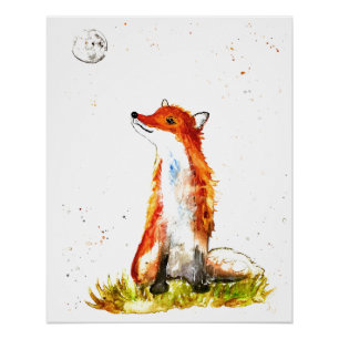 Fox Aquarell Orange Brown Fown Art Poster