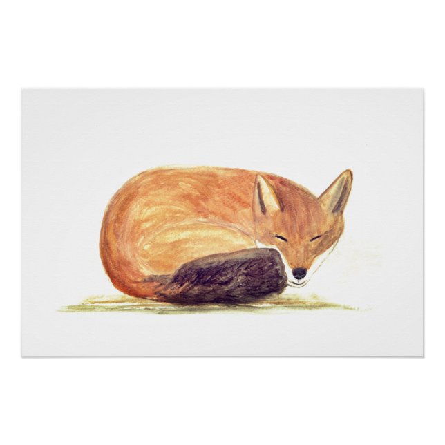 Fox Aquarell Orange Brown Fown Art Poster (Vorderseite)