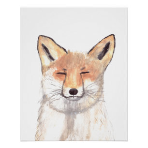 Fox Aquarell Orange Brown Fown Art Poster