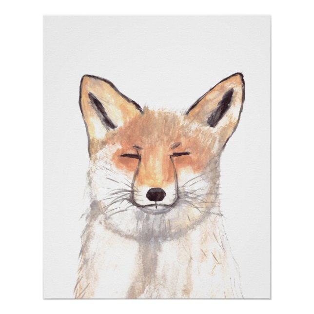 Fox Aquarell Orange Brown Fown Art Poster (Vorderseite)
