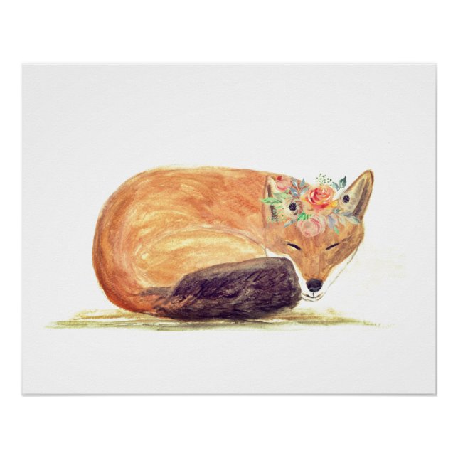 Fox Aquarell Orange Brown Fown Art Poster (Vorderseite)