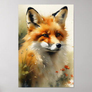 Fox Aquarellmalerei, ai generiert Poster
