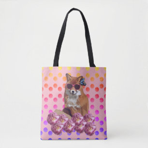 Fox Art and dots Tote Bag
