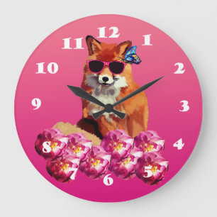 Fox Art, Pink Wall Clock Große Wanduhr