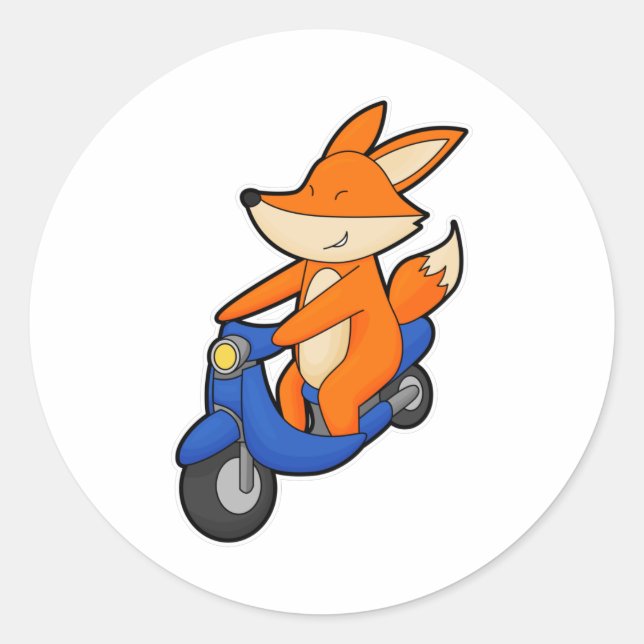 Fox as Biker with Scooter Runder Aufkleber (Vorderseite)