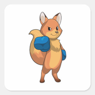 Fox as Boxer mit Boxhandschuhen Quadratischer Aufkleber