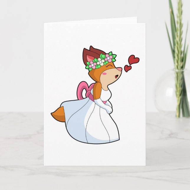 Fox as Bride mit Hochzeitskleid & Blume Wrea Karte (Vorderseite)