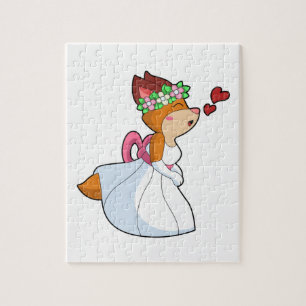 Fox as Bride mit Hochzeitskleid & Blume Wrea Puzzle