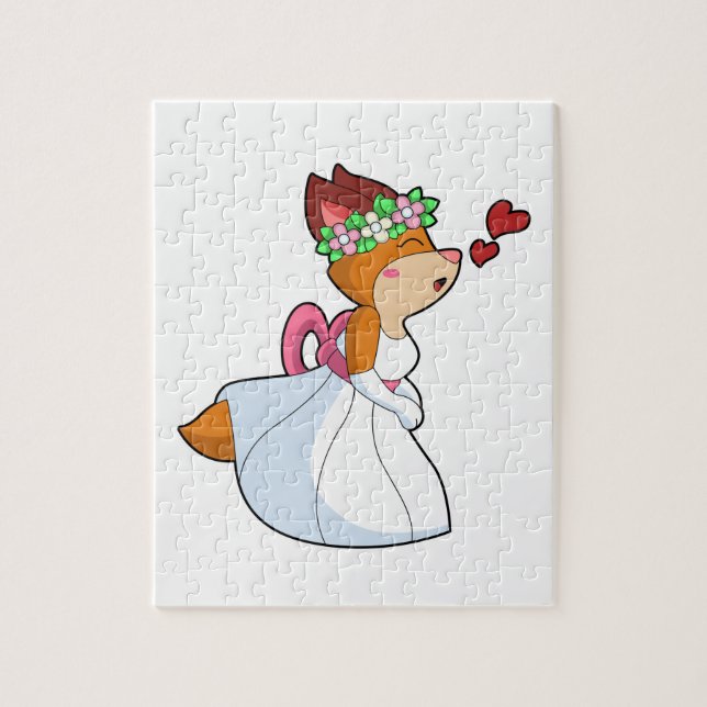 Fox as Bride mit Hochzeitskleid & Blume Wrea Puzzle (Vertikal)