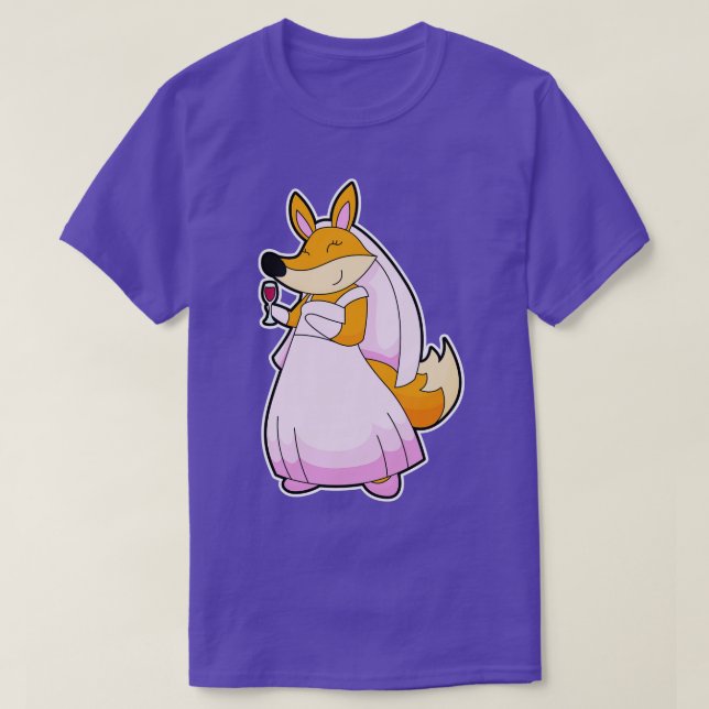 Fox as Bride with Glass of Red wine T-Shirt (Design vorne)
