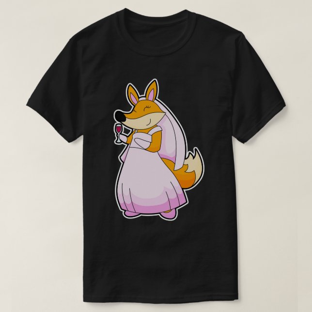 Fox as Bride with Glass of Red wine T-Shirt (Design vorne)