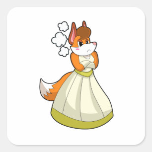 Fox as Bridge with Wedding Dress.PNG Quadratischer Aufkleber