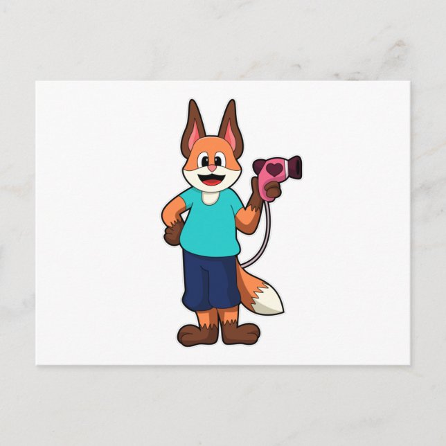 Fox as Fresser mit Haartrockner Postkarte (Vorderseite)
