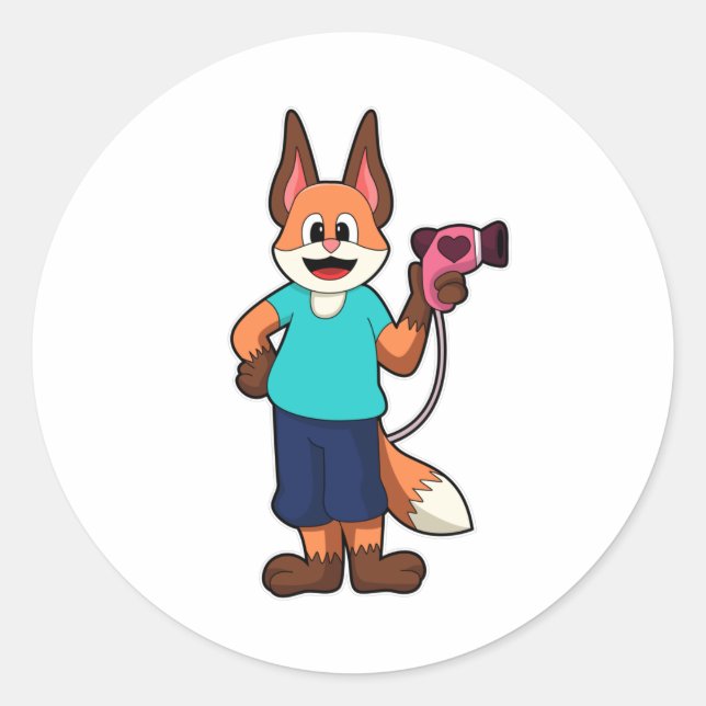 Fox as Fresser mit Haartrockner Runder Aufkleber (Vorderseite)