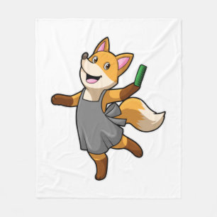 Fox as Hairdresser with Scissors Fleecedecke