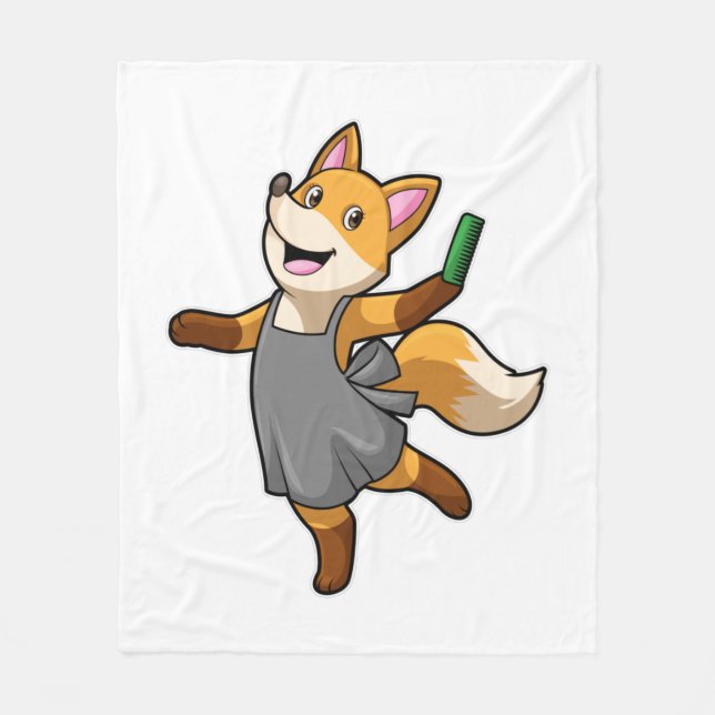 Fox as Hairdresser with Scissors Fleecedecke (Vorderseite)