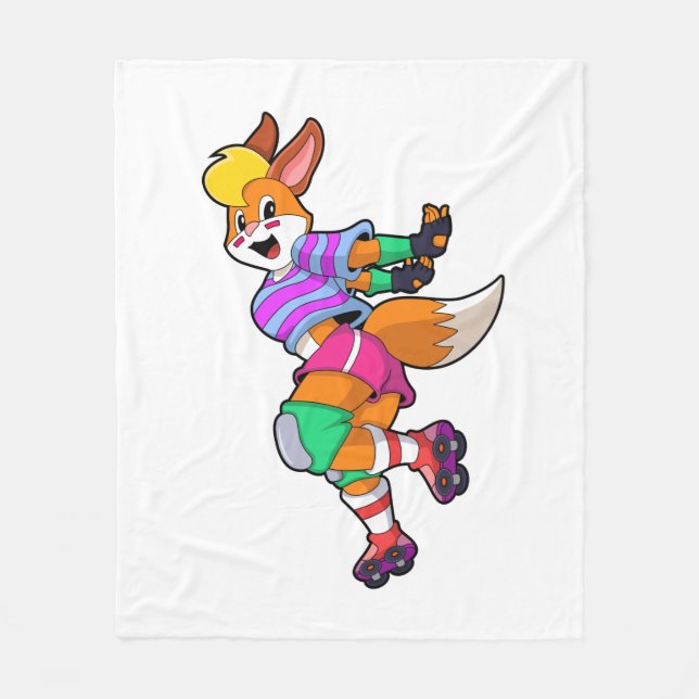 Fox as Inline Skater with Inline Skates Fleecedecke (Vorderseite)