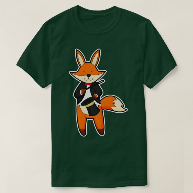 Fox as Magician with Magic Wand Hat T-Shirt (Design vorne)