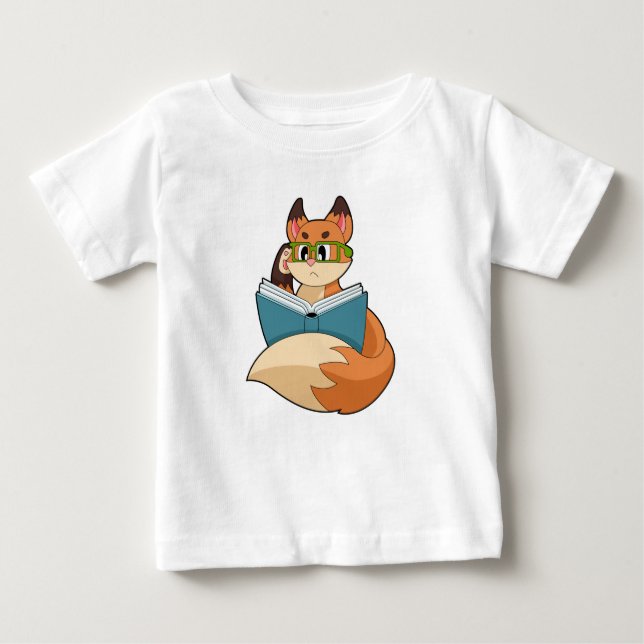 Fox as Nerd with Book & Glasses Baby T-shirt (Vorderseite)