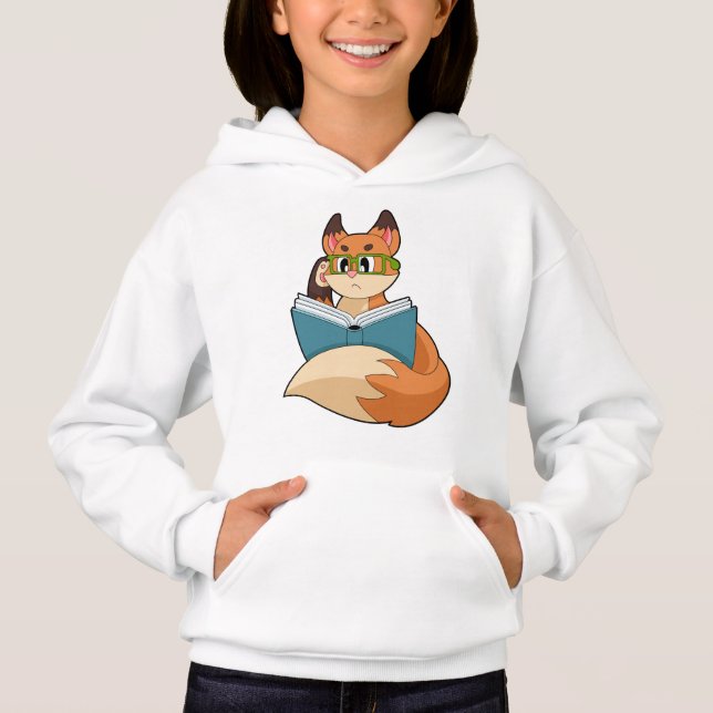 Fox as Nerd with Book & Glasses Hoodie (Vorderseite)
