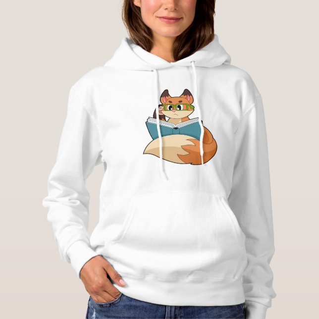 Fox as Nerd with Book & Glasses Hoodie (Vorderseite)