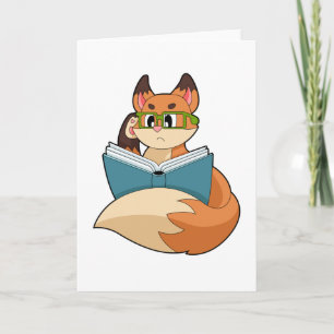 Fox as Nerd with Book & Glasses Karte