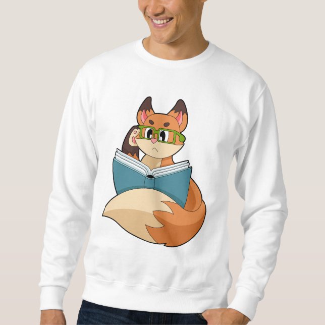 Fox as Nerd with Book & Glasses Sweatshirt (Vorderseite)