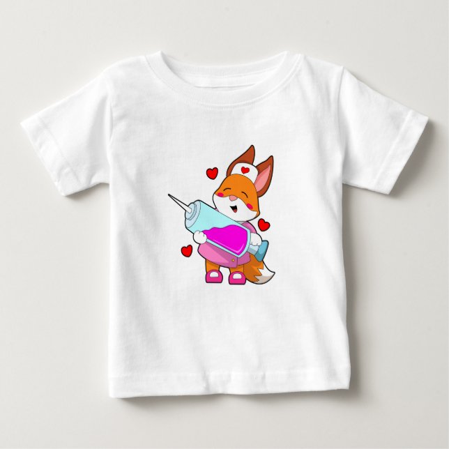 Fox as Nurse with Spritze Baby T-shirt (Vorderseite)