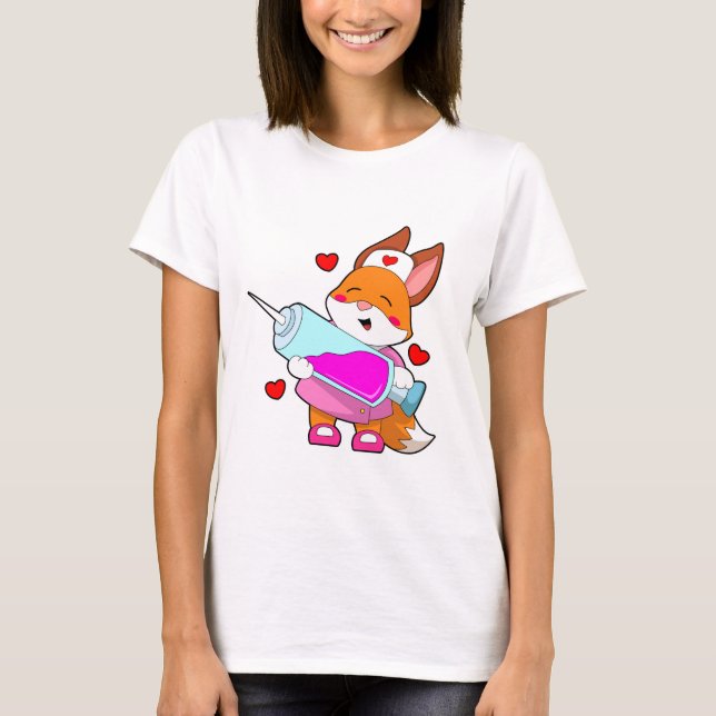 Fox as Nurse with Spritze T-Shirt (Vorderseite)