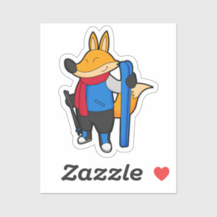 Fox as Skier mit Ski Aufkleber