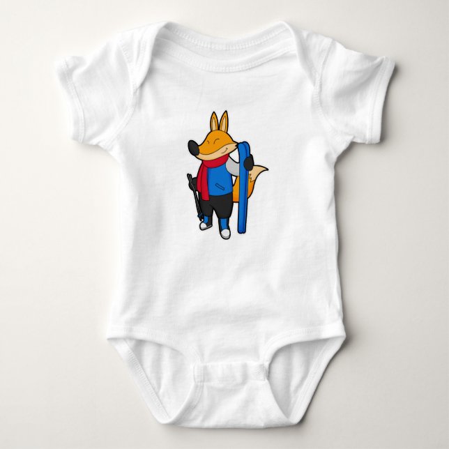 Fox as Skier mit Ski Baby Strampler (Vorderseite)