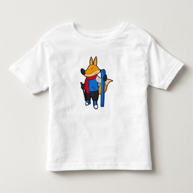 Fox as Skier mit Ski Kleinkind T-shirt (Vorderseite)