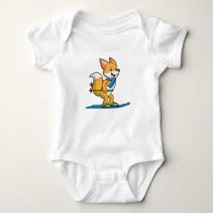 Fox as Skier mit Ski & Skistöcken Baby Strampler