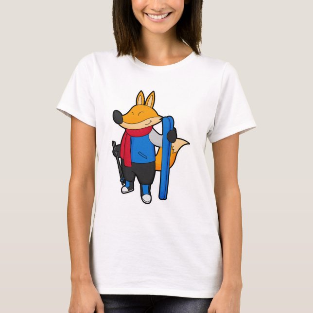 Fox as Skier mit Ski T-Shirt (Vorderseite)
