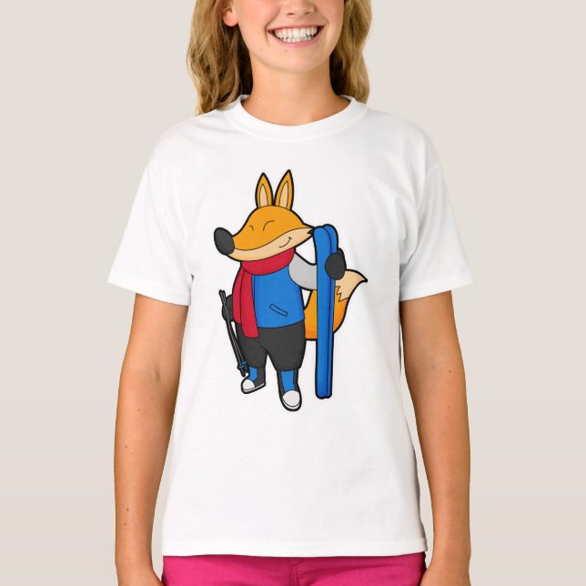 Fox as Skier mit Ski T-Shirt (Vorderseite)