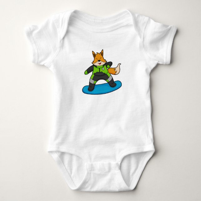 Fox as Snowboarder with Snowboard Baby Strampler (Vorderseite)