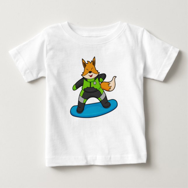 Fox as Snowboarder with Snowboard Baby T-shirt (Vorderseite)