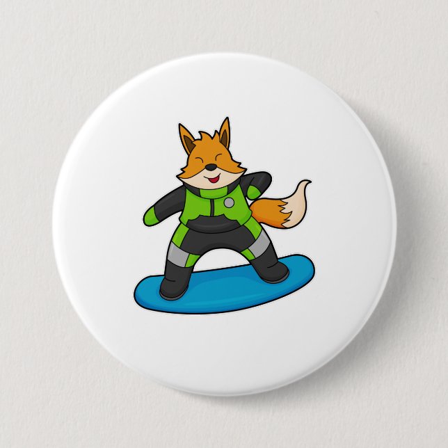 Fox as Snowboarder with Snowboard Button (Vorderseite)