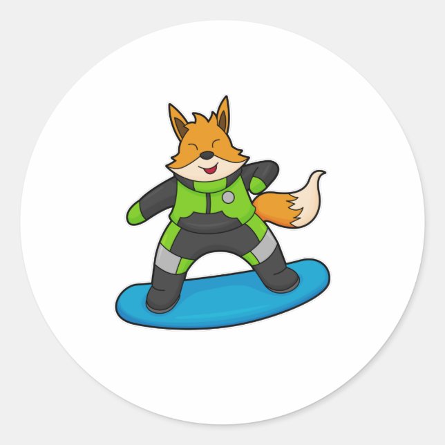 Fox as Snowboarder with Snowboard Runder Aufkleber (Vorderseite)