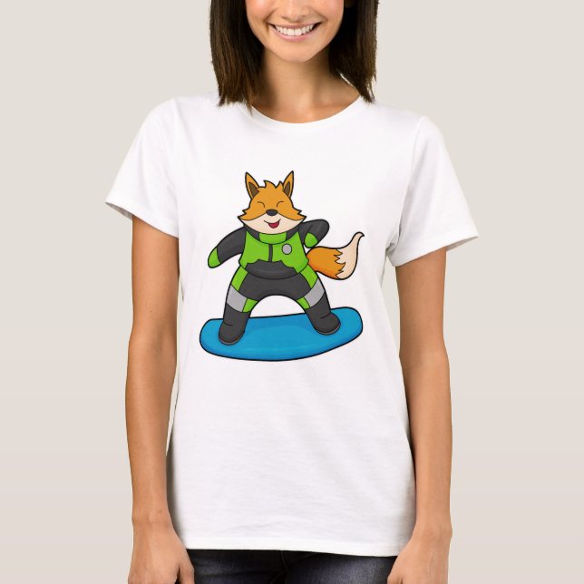Fox as Snowboarder with Snowboard T-Shirt (Vorderseite)