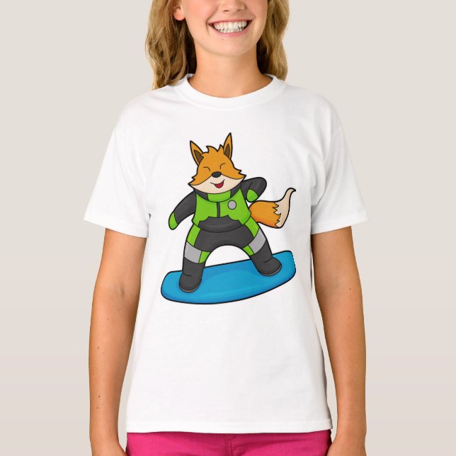 Fox as Snowboarder with Snowboard T-Shirt (Vorderseite)