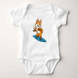 Fox as Surfer mit Surfbrett Baby Strampler