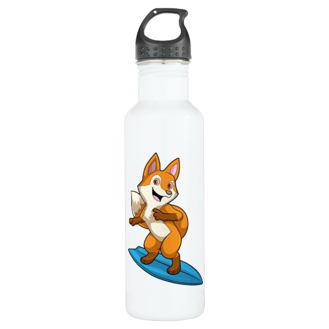 Fox as Surfer mit Surfbrett Edelstahlflasche (Vorderseite)