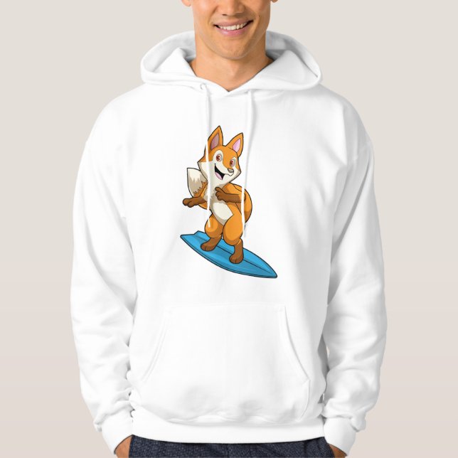 Fox as Surfer mit Surfbrett Hoodie (Vorderseite)