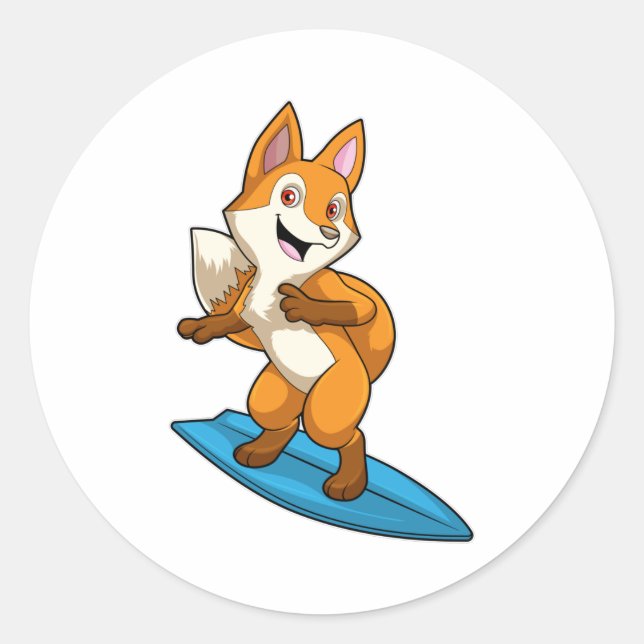 Fox as Surfer mit Surfbrett Runder Aufkleber (Vorderseite)