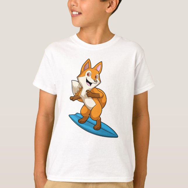 Fox as Surfer mit Surfbrett T-Shirt (Vorderseite)