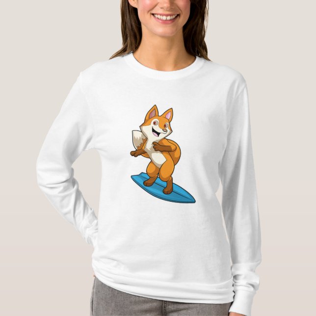 Fox as Surfer mit Surfbrett T-Shirt (Vorderseite)