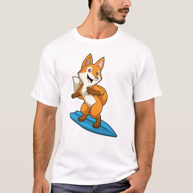 Fox as Surfer mit Surfbrett T-Shirt (Vorderseite)